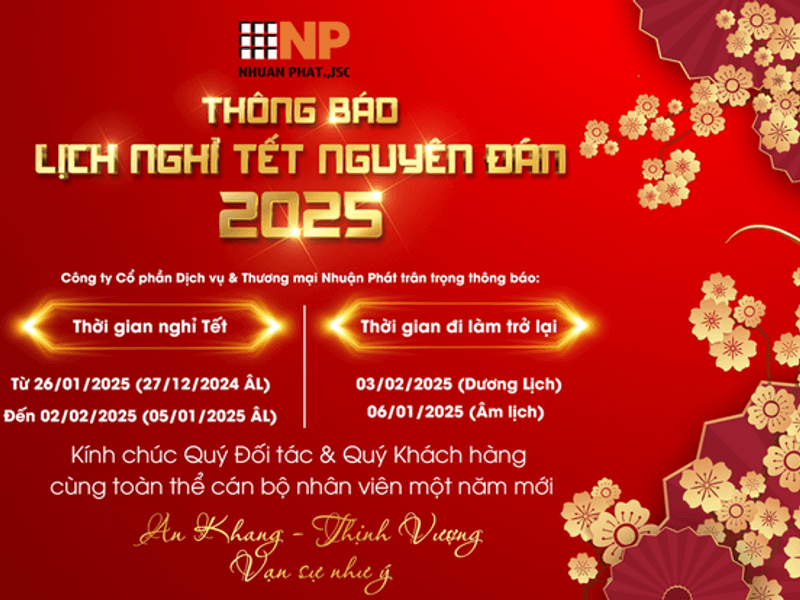 Thông báo nghỉ Tết Nguyên Đán 2025 | Công ty Cổ phần Dịch vụ & Thương mại Nhuận Phát